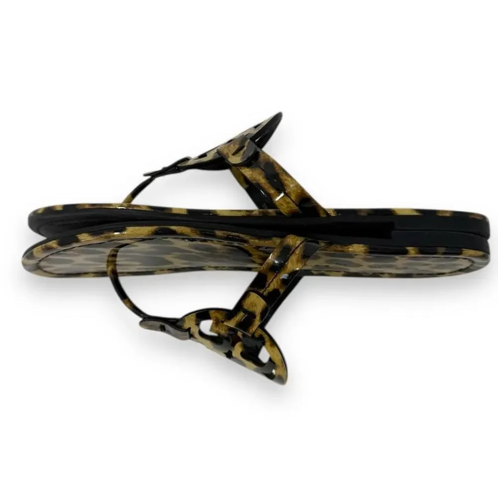 Tory Burch Patent Leather Leopard Miller Thong Sandal Brown Tan 8 Women’s